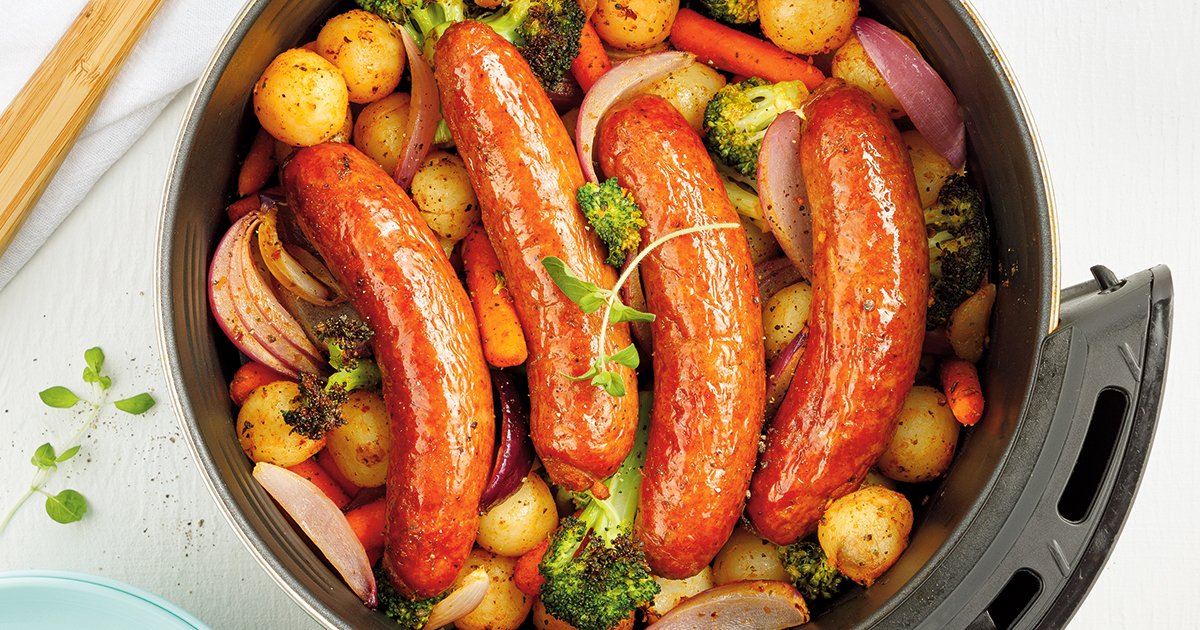 Saucisses italiennes et légumes tout-en-un au air fryer